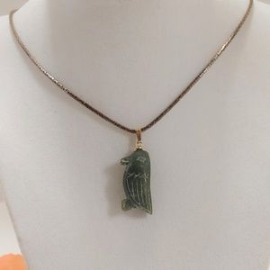 VTG STERLING Jade Jadeite Bird Pendant Necklace
